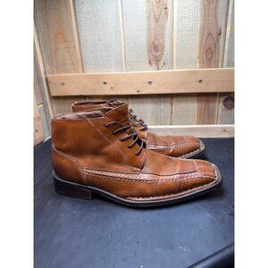 Mens Tan Tansmith Leather Ankle Boots Size 8 Stitch Detailing Lace-Up